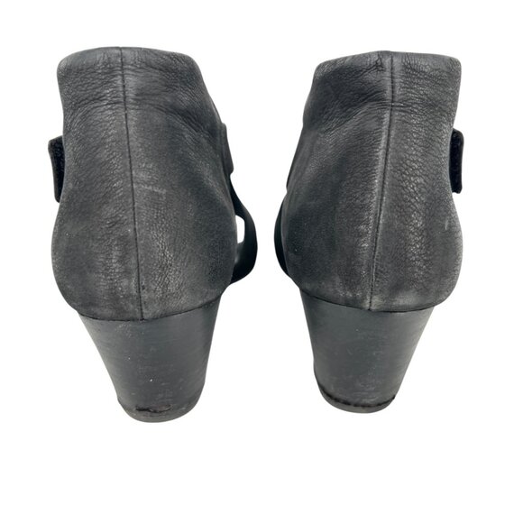 Eileen Fisher Iris Black Tumbled Nubuck Leather Stacked Heeled Sandal Size 9 - Picture 5 of 11